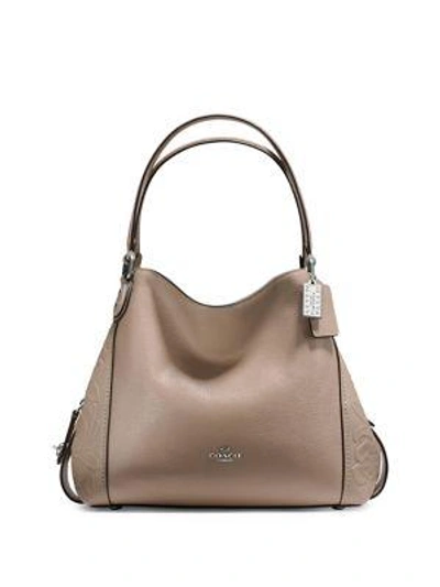 Shop Coach Edie Tooled Leather Hobo Bag In Stone