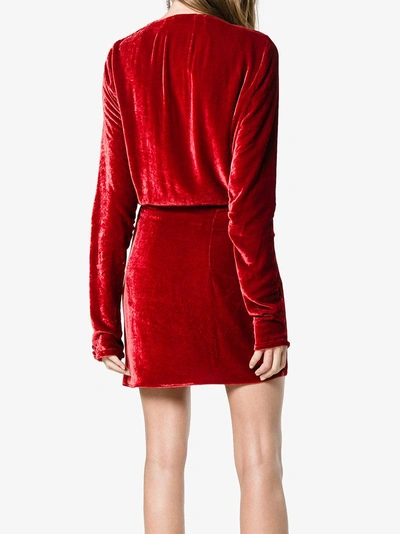 Shop Attico Velvet Wrap Mini-dress In Red