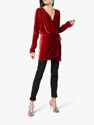 Shop Attico Velvet Wrap Mini-dress In Red