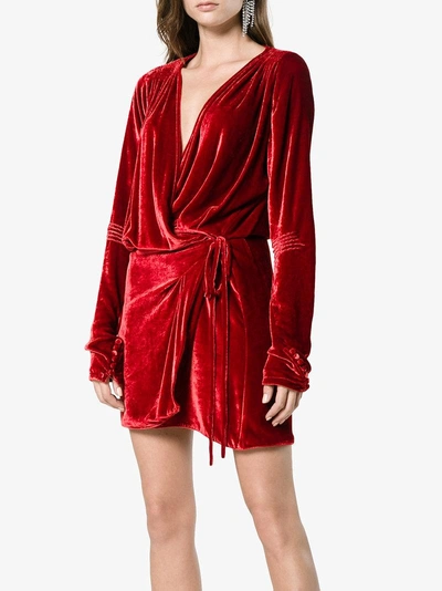 Shop Attico Velvet Wrap Mini-dress In Red