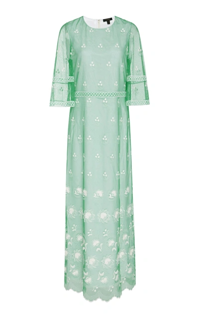 Shop Burberry Floral Embroidered Tulle Dress In Green
