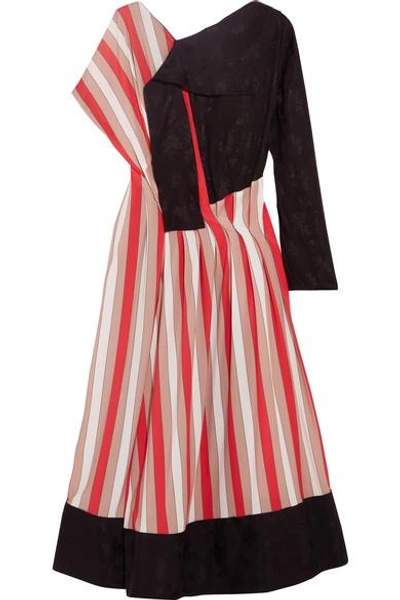 Shop Loewe Paneled Striped Crepe And Jacquard Midi Dress