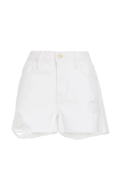 Shop Frame Le Grand Garcon High-rise Denim Shorts In White