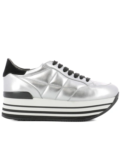 Shop Hogan Silver Leather Sneakers