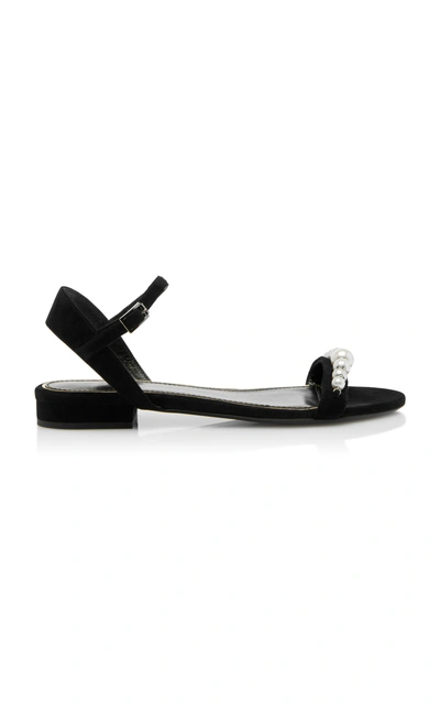 Shop Lanvin Pearl-embellished Suede Sandals In Black