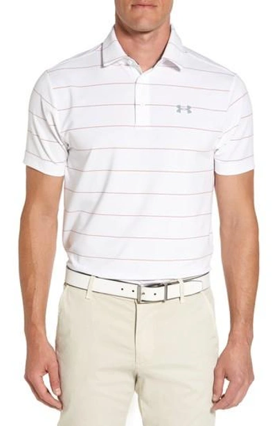 Shop Under Armour 'playoff' Loose Fit Short Sleeve Polo In White/ Steel