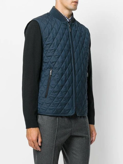 Shop Brioni Quilted Zip-up Gilet In Blue