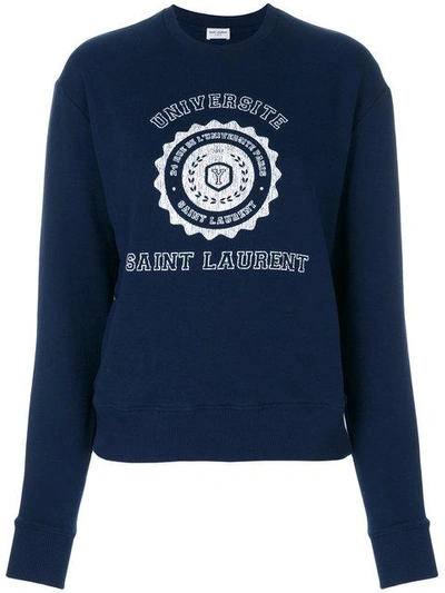 Shop Saint Laurent Logo Patch Sweater - Blue