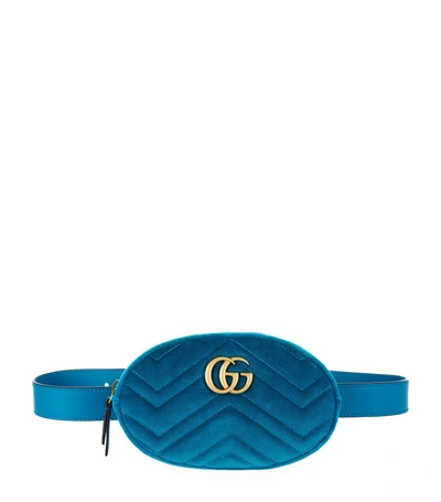Shop Gucci Marmont Velvet Belt Bag In Blue