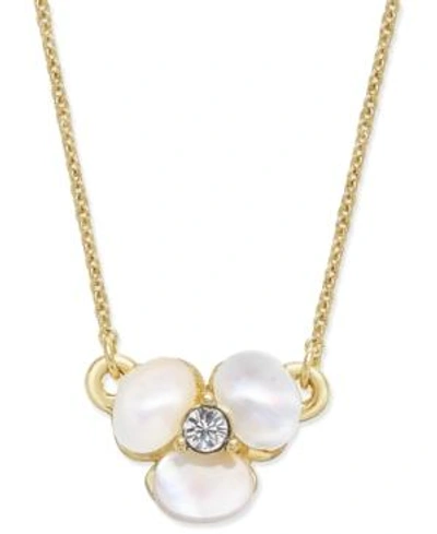 Shop Kate Spade Gold-tone Pave & Mother-of-pearl Flower Pendant Necklace In Cream