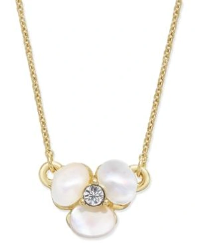 Kate Spade Gold-tone Pave & Mother-of-pearl Flower Pendant Necklace In Cream