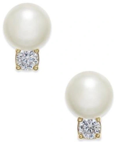 Shop Kate Spade New York Gold-toe Pave & Imitation Pearl Stud Earrings In Cream