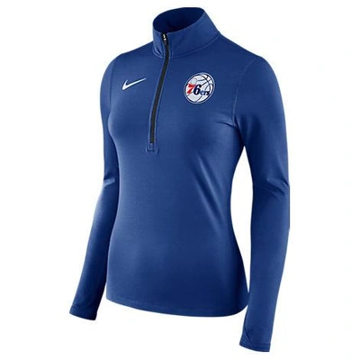 Shop Nike Women's Philadelphia 76ers Nba Dry Element Half-zip Top, Blue