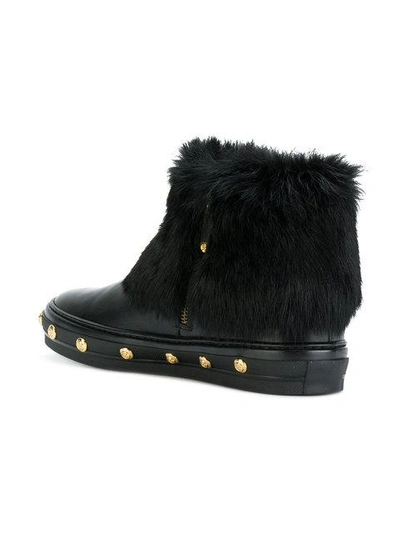 Shop Baldinini Studded Fur Ankle Boots In Black