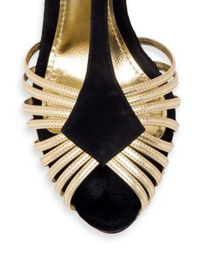 Shop Dolce & Gabbana Leather T-strap Pumps In Black Gold