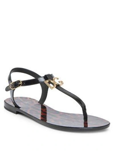 Shop Dolce & Gabbana Leopard Print Leather Thong Sandals In Black