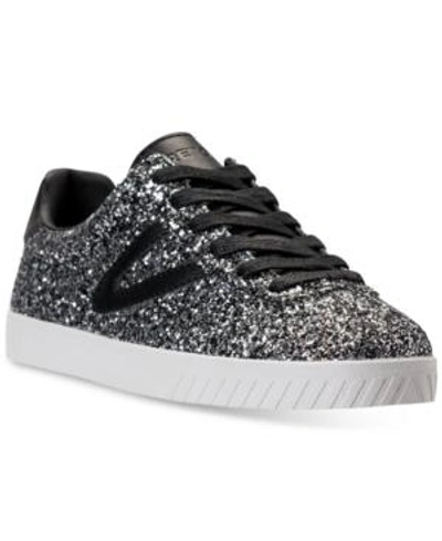 Shop Tretorn Women's Camden 5 Glitter Casual Sneakers From Finish Line In Silver Multi/black