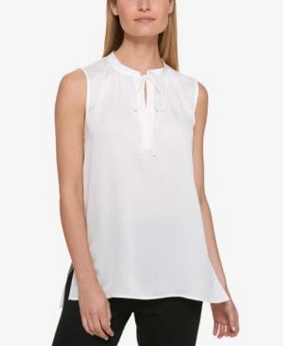 Shop Dkny Tie-front Keyhole Top In Ivory
