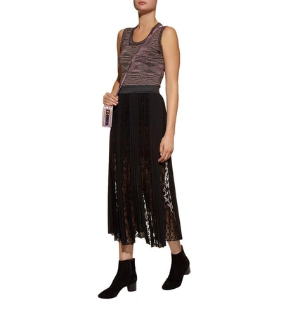 Shop Maje Pleated Lace Midi Skirt In Grey