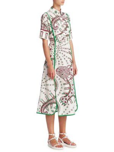 Shop Valentino Leopard Illustration Print Poplin Shirt Dress In White Multi