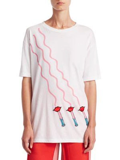 Shop Valentino Wavy Lipstick Roundneck T-shirt In White