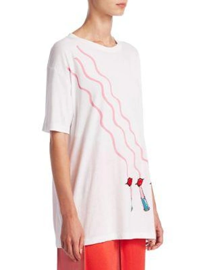 Shop Valentino Wavy Lipstick Roundneck T-shirt In White