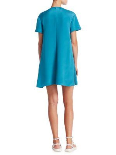 Shop Valentino Short-sleeve Side Panel Silk Dress In Blue Ivory
