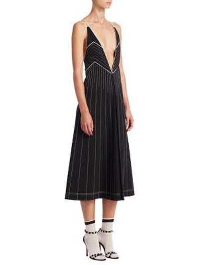Shop Valentino Athleisure Stripe Plunge Midi Dress In Black