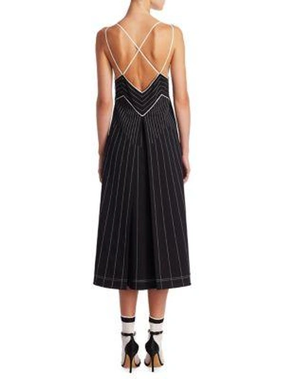 Shop Valentino Athleisure Stripe Plunge Midi Dress In Black