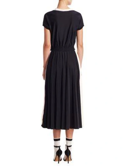 Valentino Short-sleeve Faux-wrap Bicolor Jersey Midi Dress In Black |  ModeSens