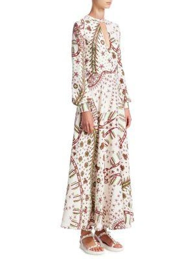 Shop Valentino Leopard-print Long Keyhole Dress In White Multi