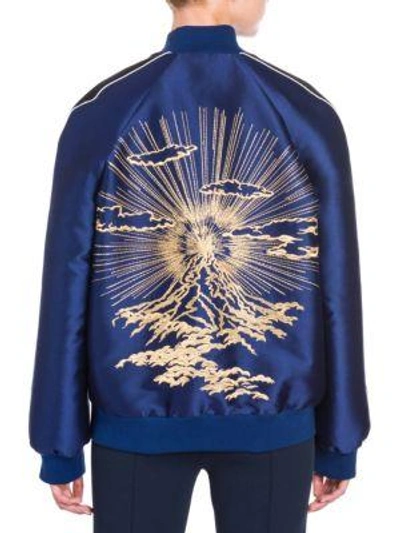 Shop Stella Mccartney Embroidered Satin Bomber Jacket In Navy