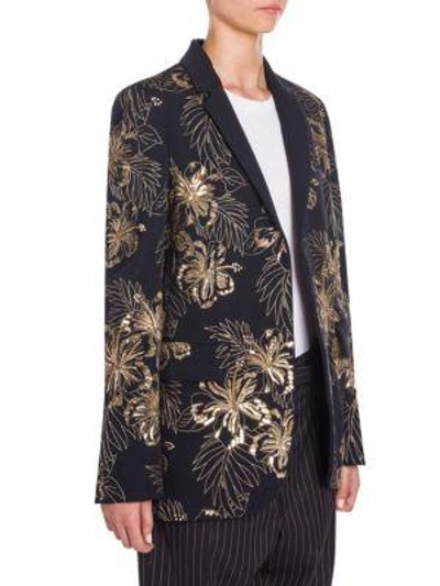 Shop Stella Mccartney Embroidered Wool Boyfriend Blazer In Ink