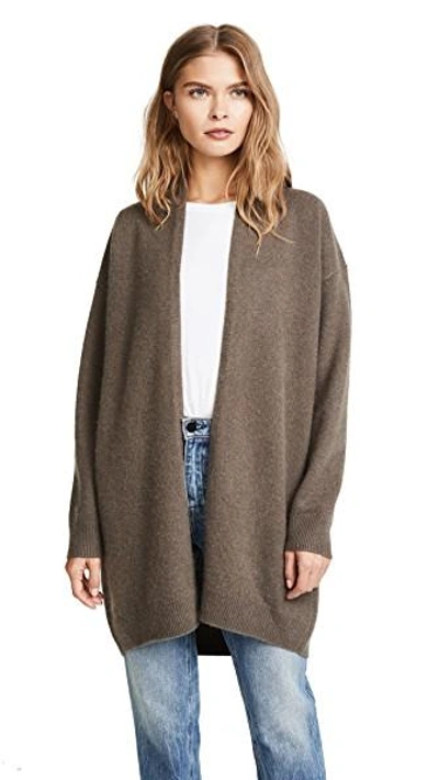 Shop Vince Drop Shoulder Cashmere Cardigan In Deep Olive