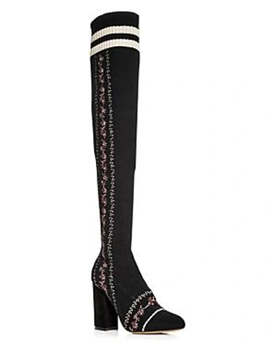 Shop Tabitha Simmons Women's Embroidered Knit Over-the-knee Boots In Black Multi