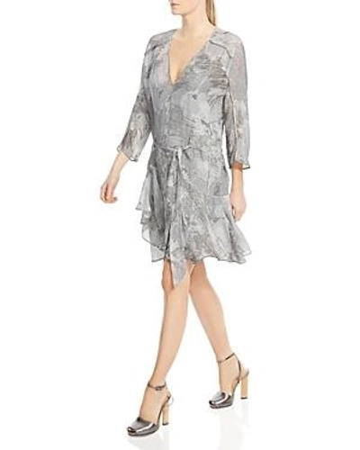 Shop Halston Heritage Ruffle-hem Silk Dress In Gray Sunburst Print