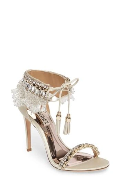 Badgley Mischka Katrina Embellished Satin Ankle Tie High-heel Sandals In  Ivory | ModeSens