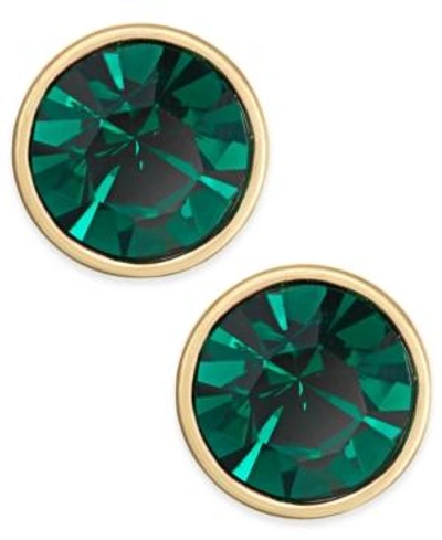 Shop Kate Spade New York Gold-tone Crystal Stud Earrings In Emerald