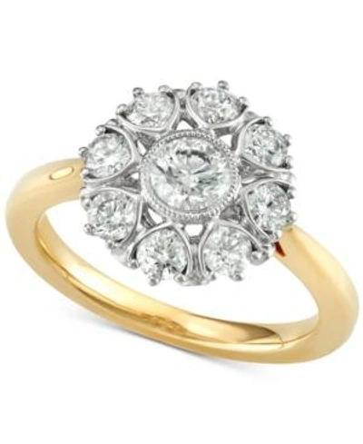 Shop Marchesa Diamond Floral Engagement Ring (1-1/3 Ct. T.w.) In 18k Gold, Created For Macy's In Yellow Gold