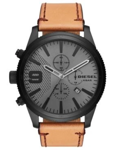 Shop Diesel Men's Chronograph Rasp Chrono Brown Leather Strap Watch 50mm