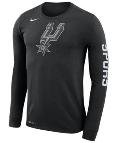 Shop Nike Men's San Antonio Spurs Dri-fit Cotton Logo Long Sleeve T-shirt In Black