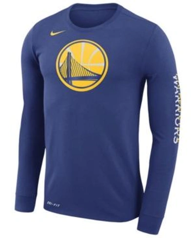 Shop Nike Men's Golden State Warriors Dri-fit Cotton Logo Long Sleeve T-shirt In Blue