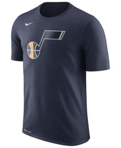 Shop Nike Men's Utah Jazz Dri-fit Cotton Logo T-shirt In Navy