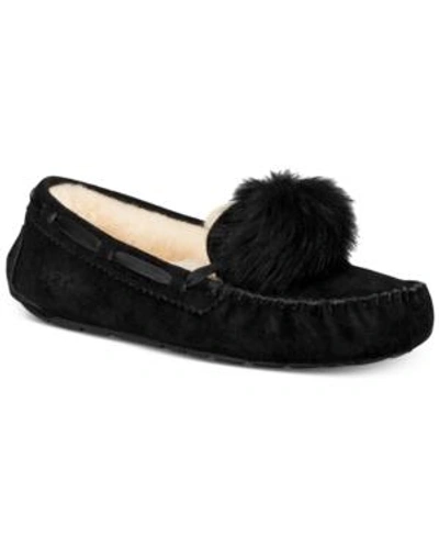 Shop Ugg Women's Dakota Moccasin Pom Pom Slippers In Black