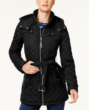 tommy hilfiger belted quilted coat