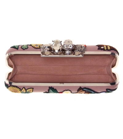 Shop Alexander Mcqueen Embroidered Leather Knuckle Clutch In Aetique Rose