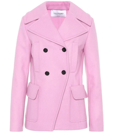 Shop Valentino Double-breasted Wool Coat In Piek
