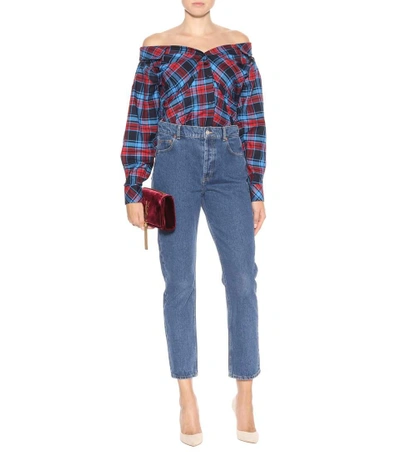 Shop Anna October Off-the-shoulder Plaid Top In Multicoloured