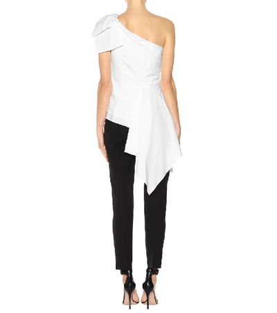 Shop Carolina Herrera Asymmetric Cotton-blend Top In White