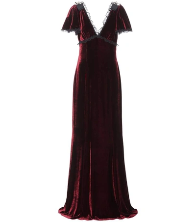 Shop Dolce & Gabbana Lace-trimmed Velvet Gown In Red